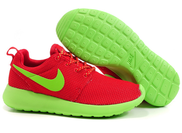 Femmes Nike Roshe Running Chaussures Vert Rouge